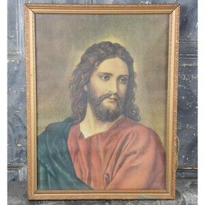 Vintage Framed Lithograph Print of Jesus Christ at 33 By Heinrich Hofmann